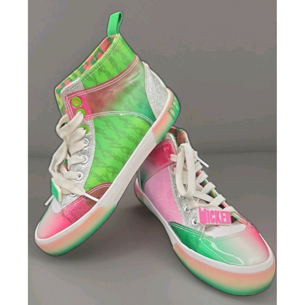 Wicked Movie Ground Up Womens High Top Sneakers Size 6.5 Pink Green Glinda Used